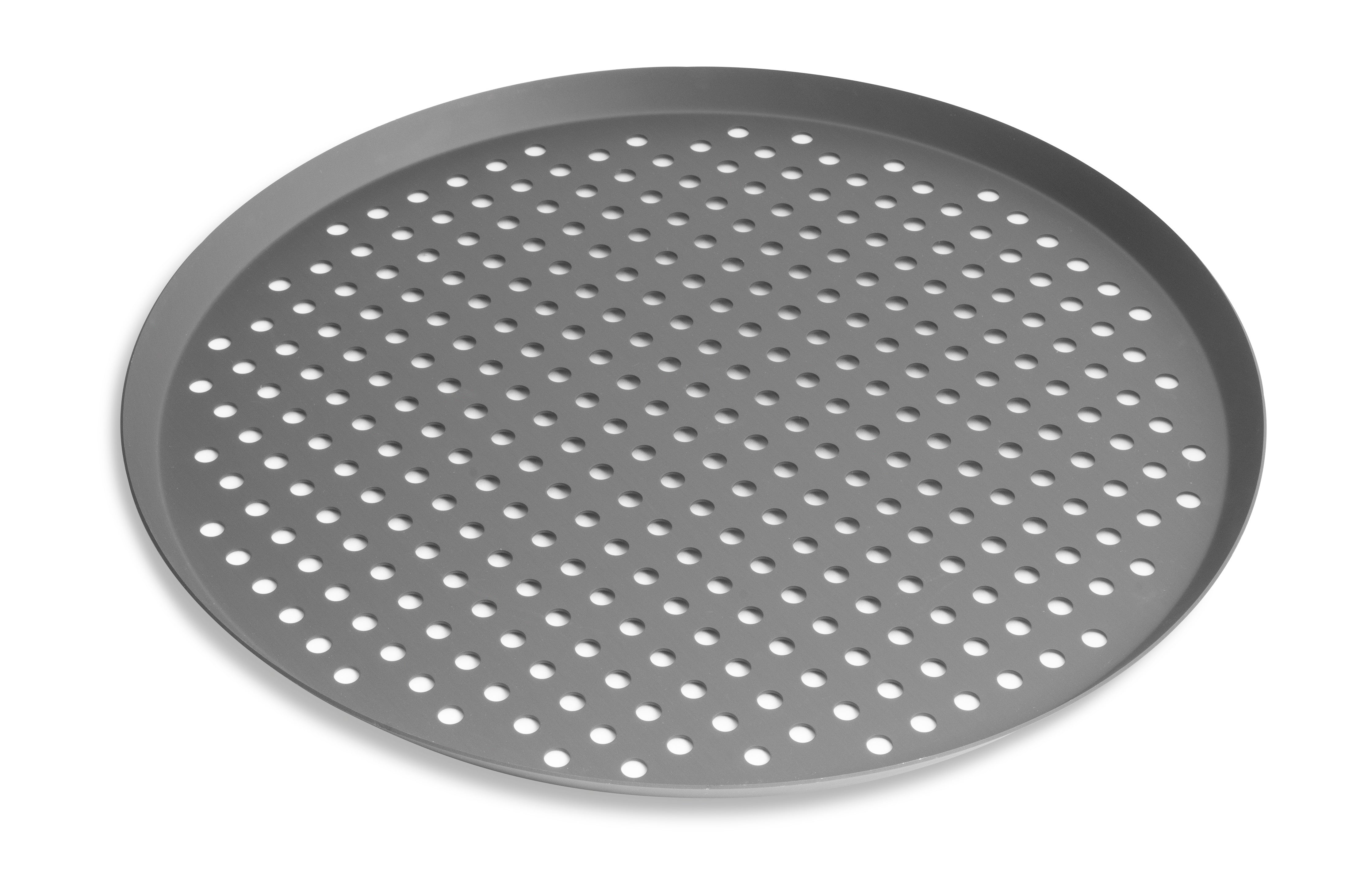 12" Perforated Press Cut Pizza Pans with Hard Coat Anodized Finish