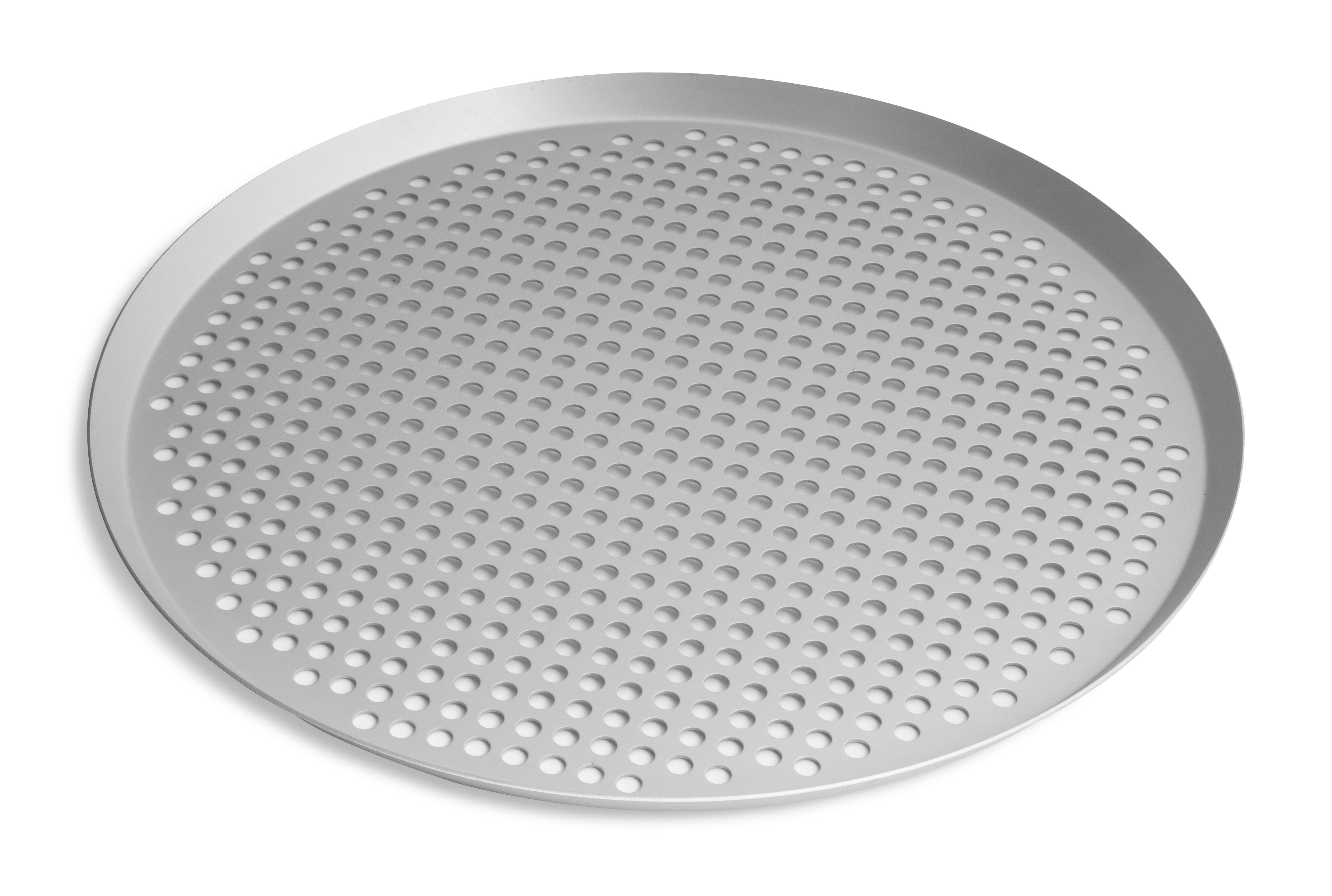 12" Extra-Perforated Press-Cut Pizza Pan with Clear Coat Anodized Finish