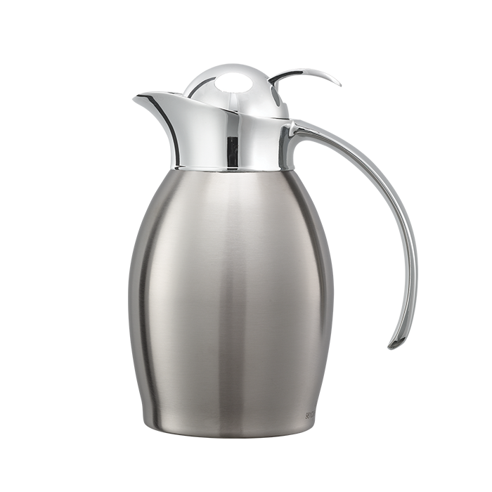 Stainless Vacuum-Insulated Carafe with Push-Button Lid, 0.6-Liter, Silver with Polished Accents
