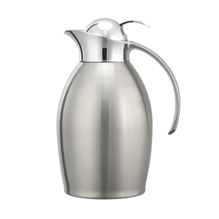 Vacuum-Insulated Carafe with Push-Button Lid, 1-Liter, Silver with Polished Accents