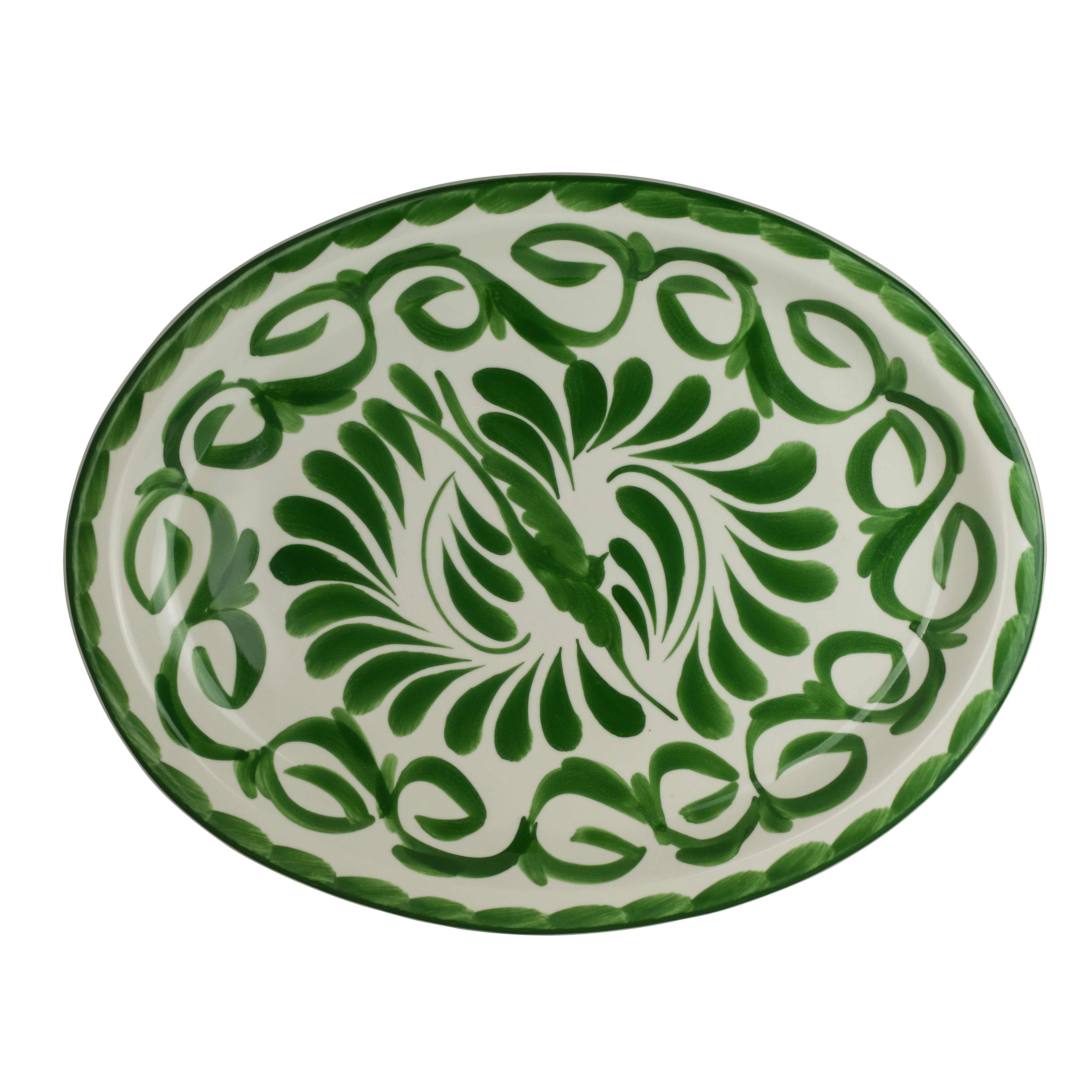 Narrow Rim Oval Platter L 13.625" W 10.625" Puebla Palm