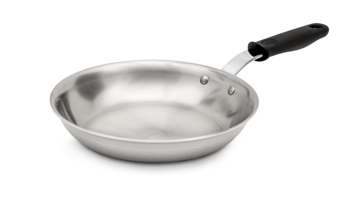Vollrath 10-inch Tribute® 3-ply fry pan with natural finish and silicone handle 692110