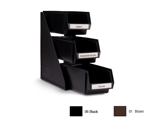Three-tier self-serve dispenser system set with 11 ¼-inch bins in black