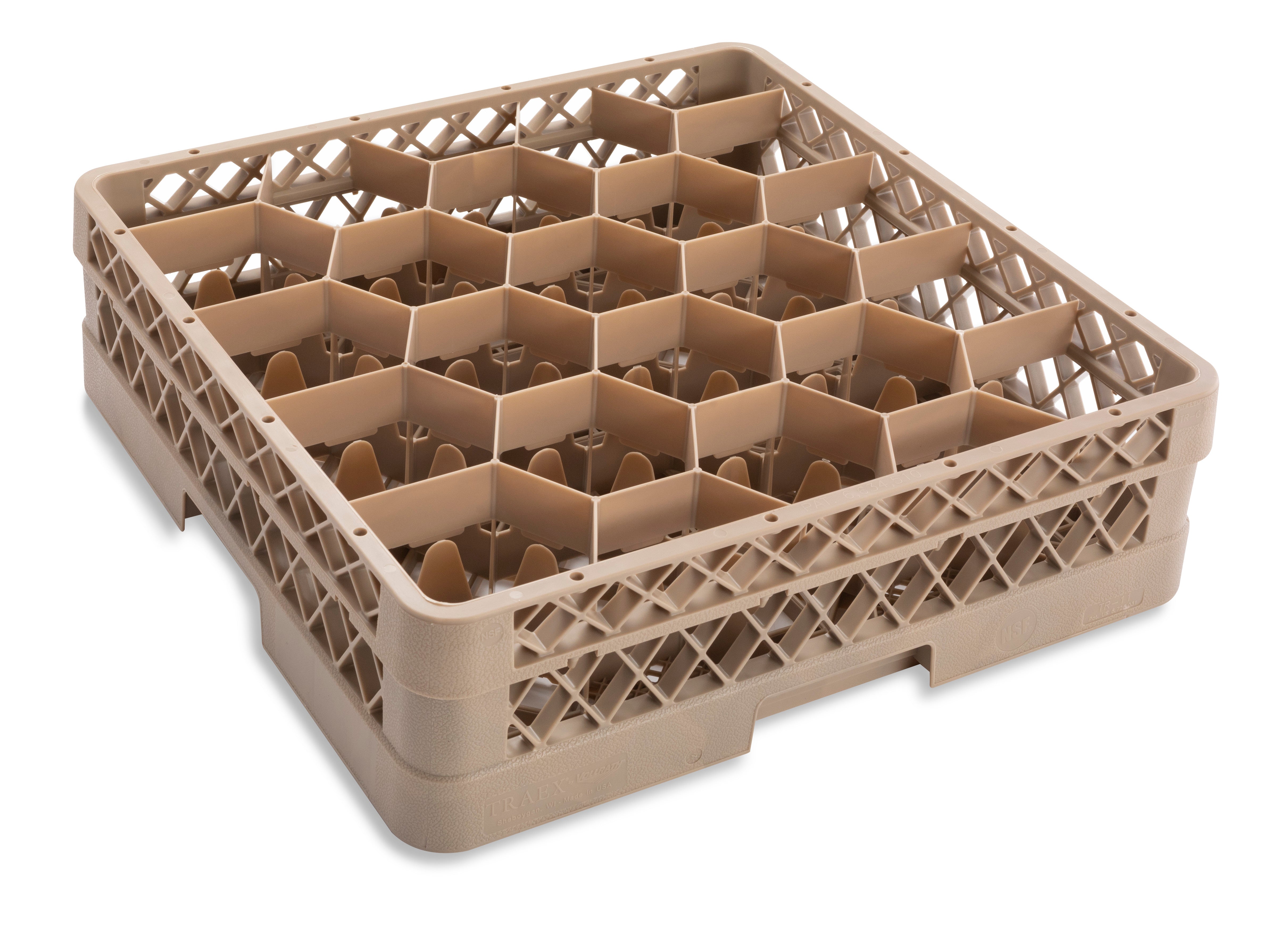 Full-size 20-compartment Traex® Rack Max® glass rack with one extender in beige
