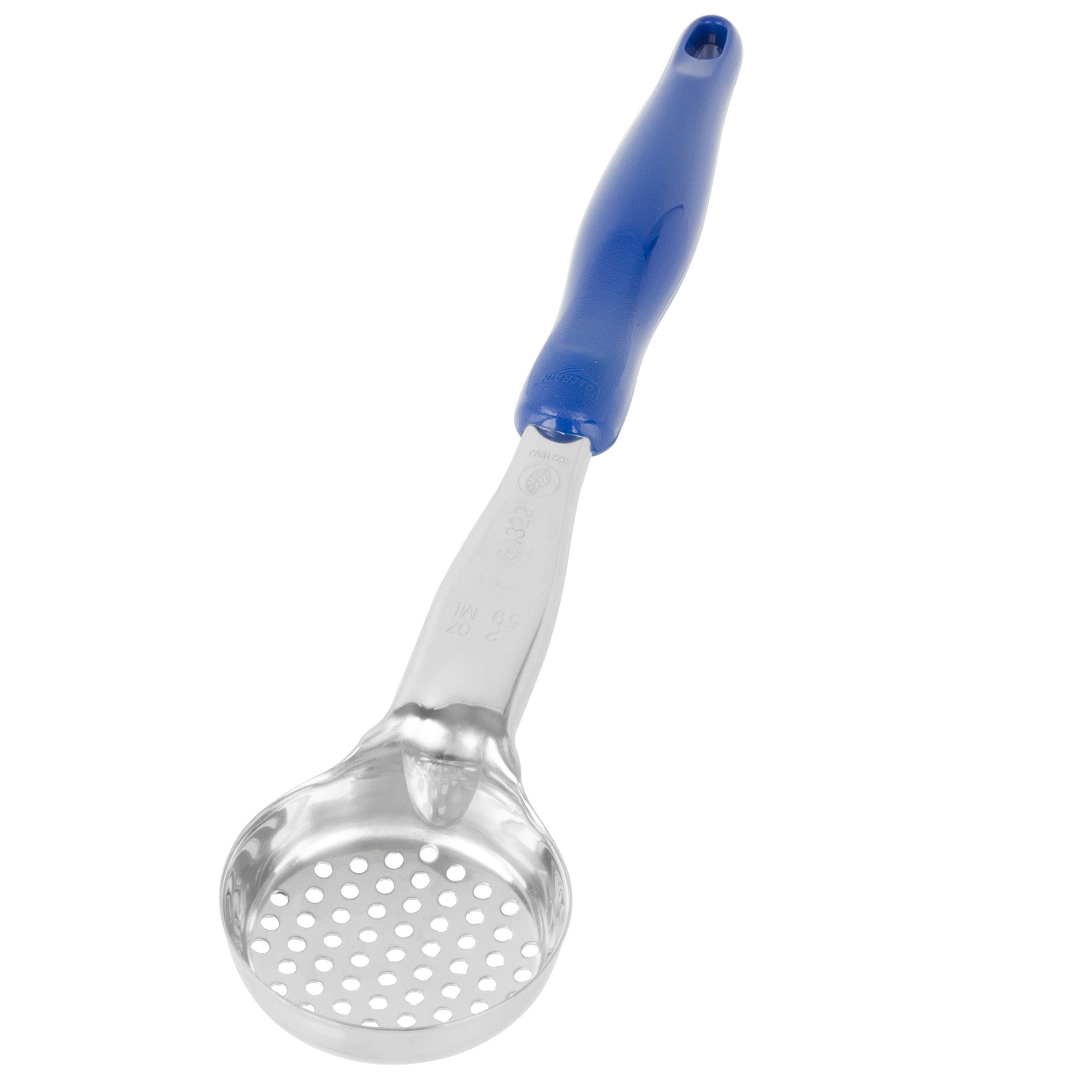 12.64 IN 2-ounce one-piece heavy-duty perforated round Spoodle® utensil with blue nylon handle