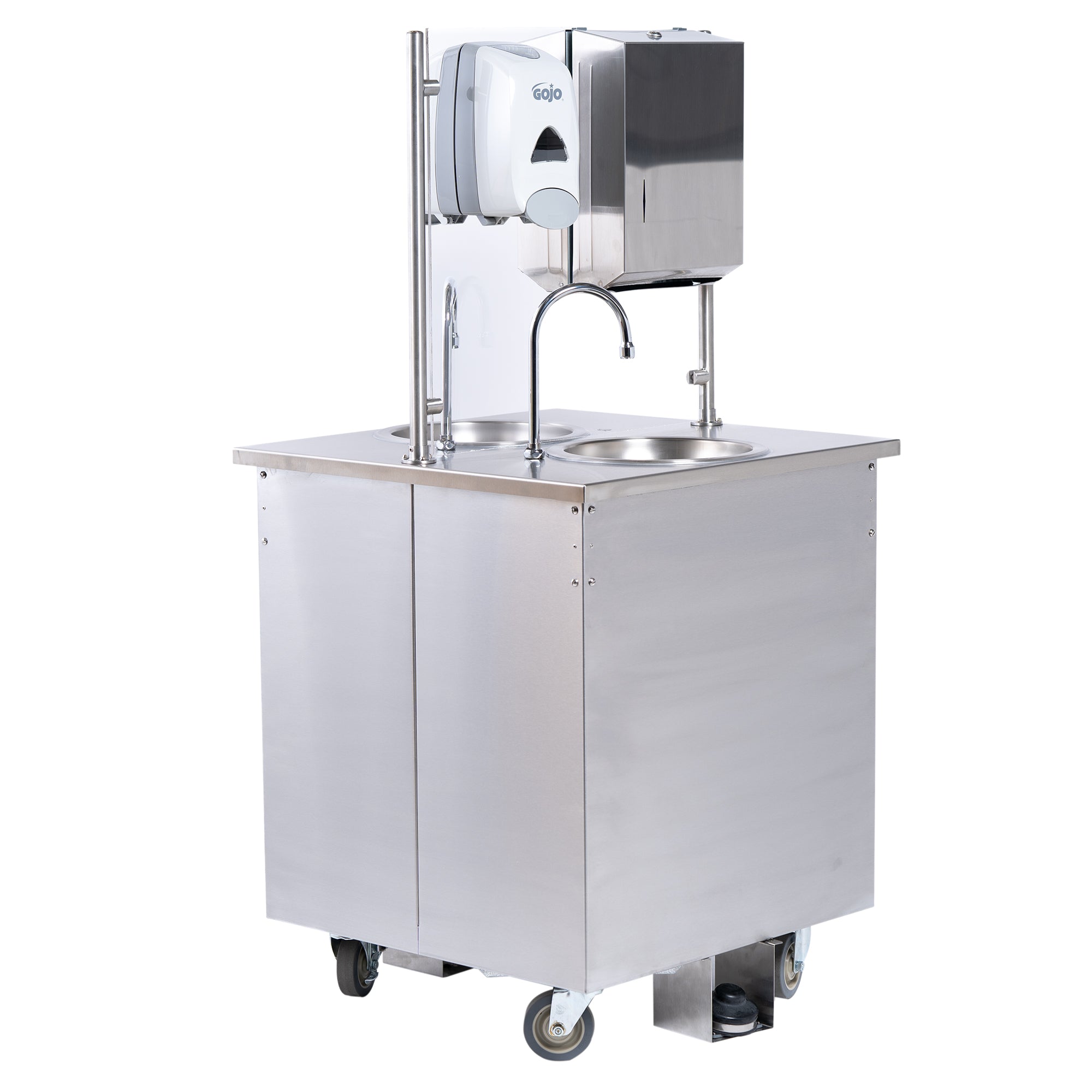 Double sided hand washing station with fresh and grey water portable tanks