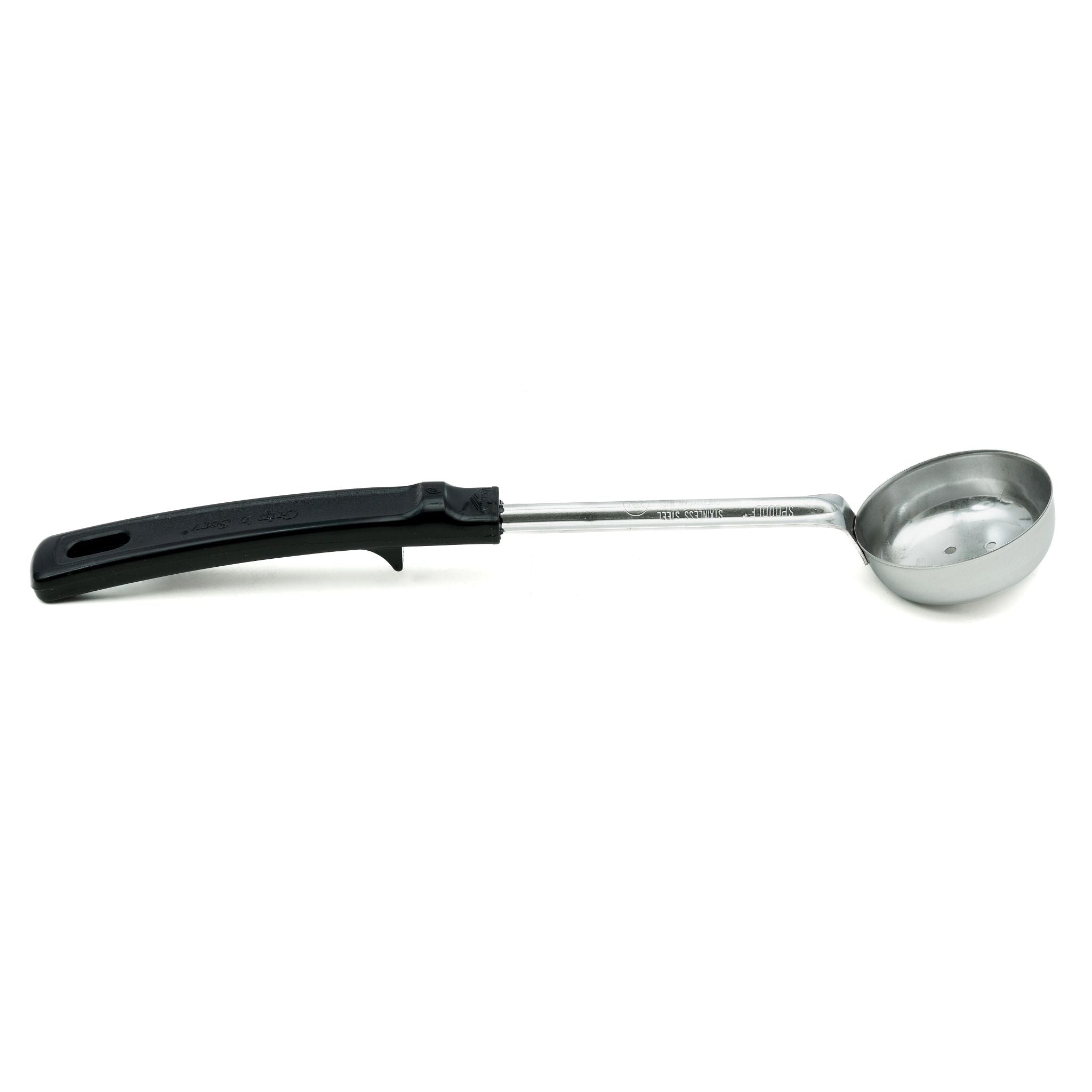 2 oz. Perforated Round Spoodle® Utensil with Black Grip 'N Serv® Handle