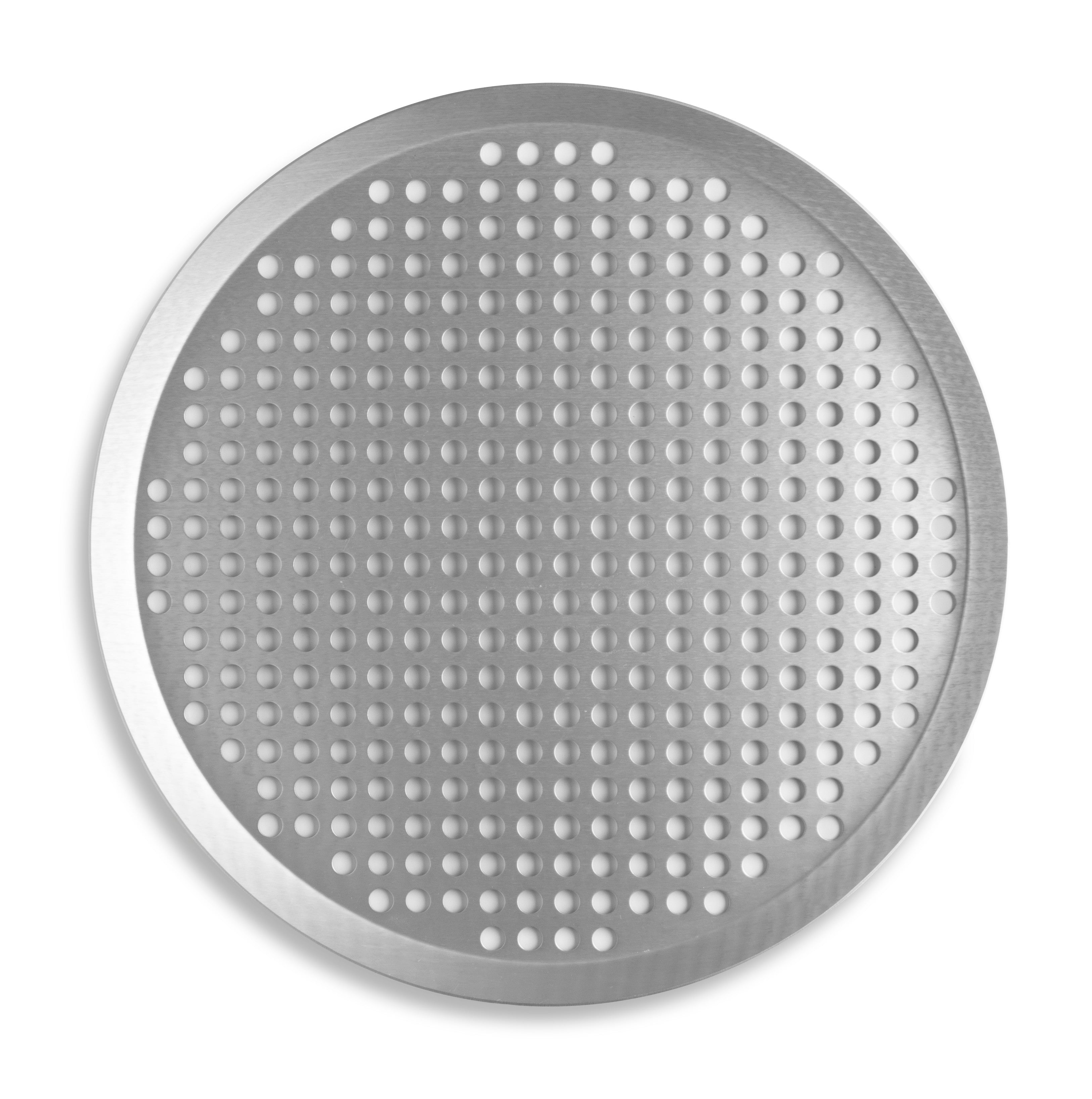 14" Extra-Perforated Press-Cut Pizza Pan with Clear Coat Anodized Finish