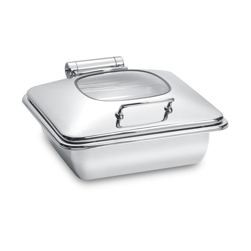 Park Avenue 6 Quart Square Chafing Dish w/ Hinged Glass Lid, Brushed Stainless Steel