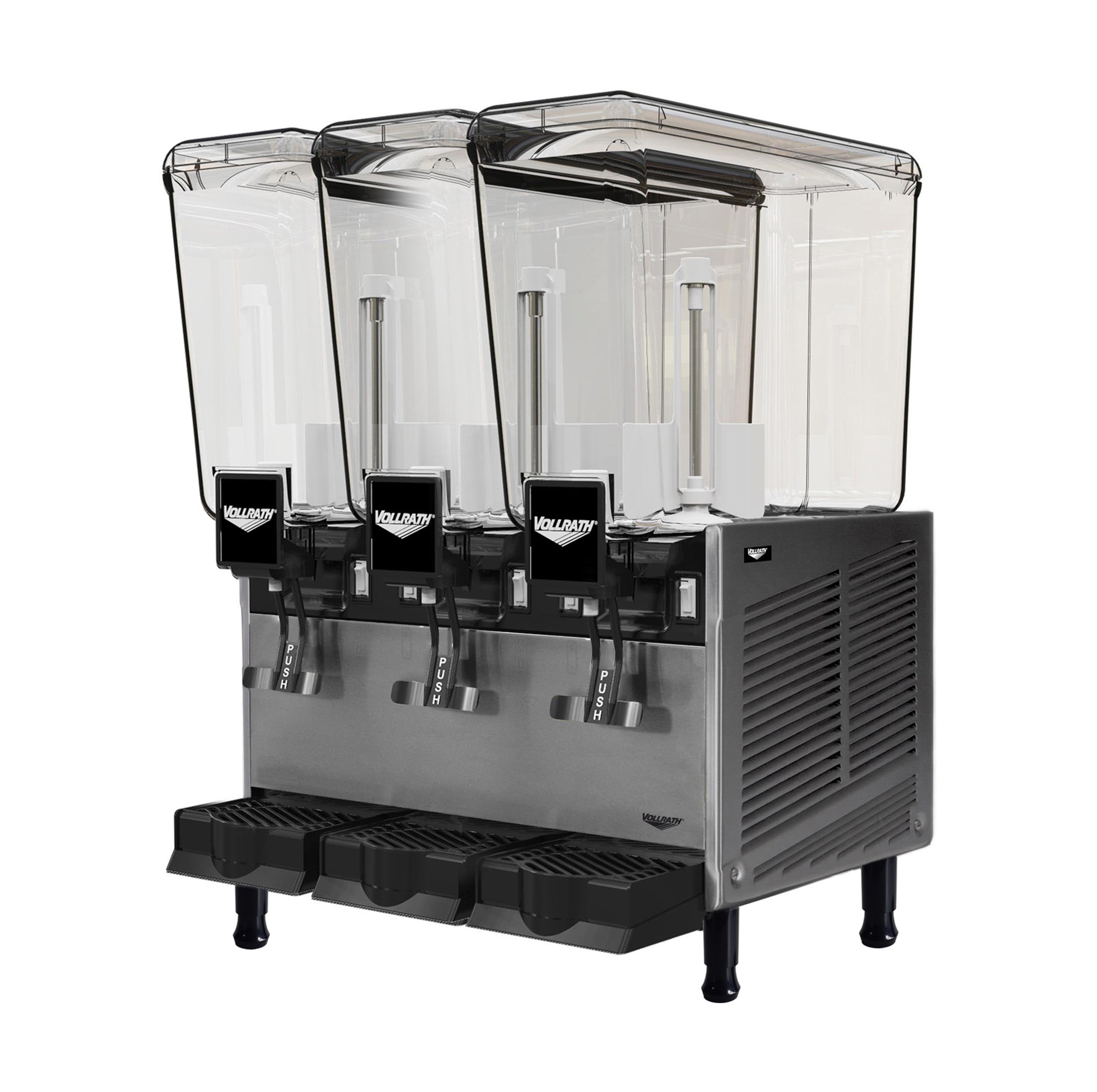 Refrigerated Beverage Dispenser with Three 5.28-Gallon Bowls and Fountain Spray Circulation, 115V