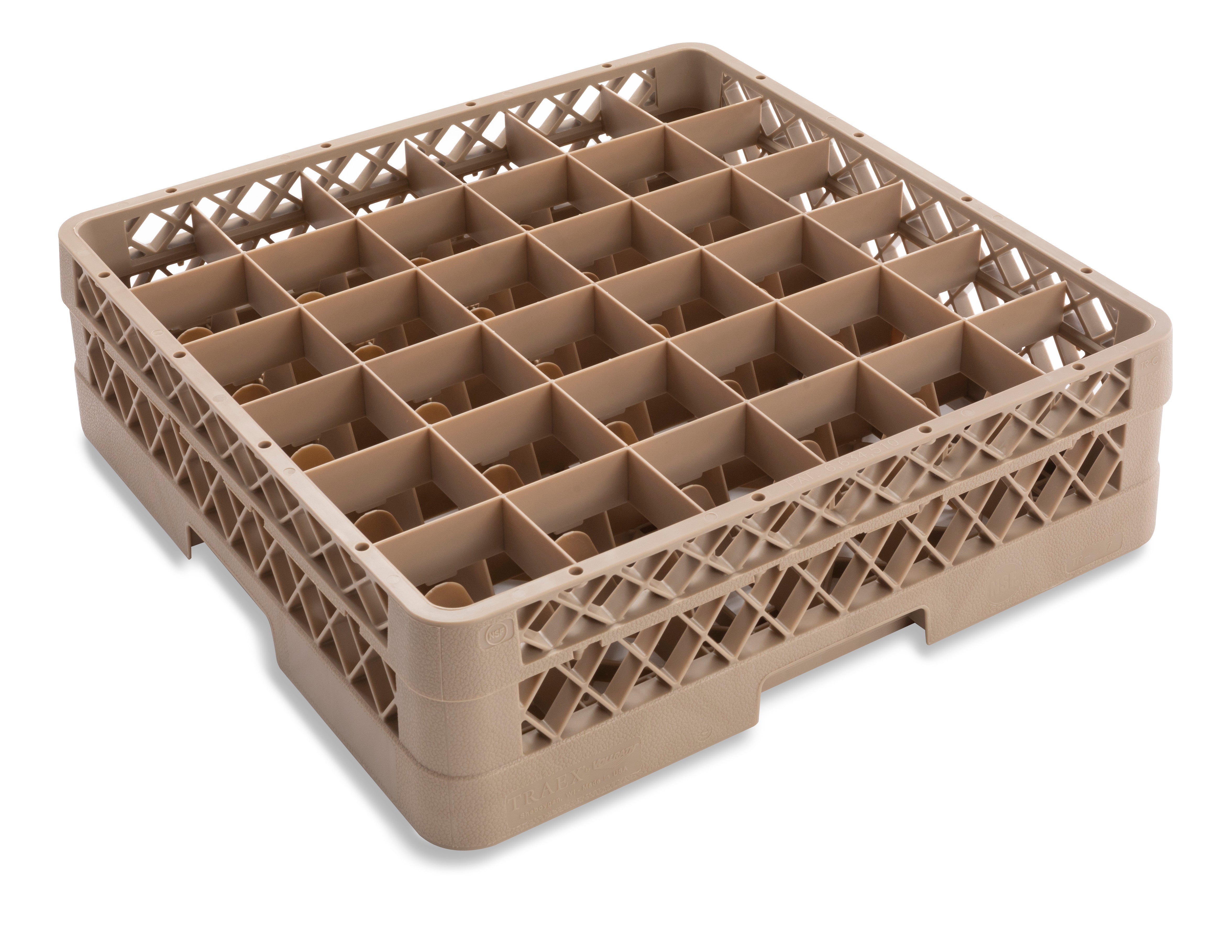 Full-size 36-compartment Traex® glass rack with one extender in beige