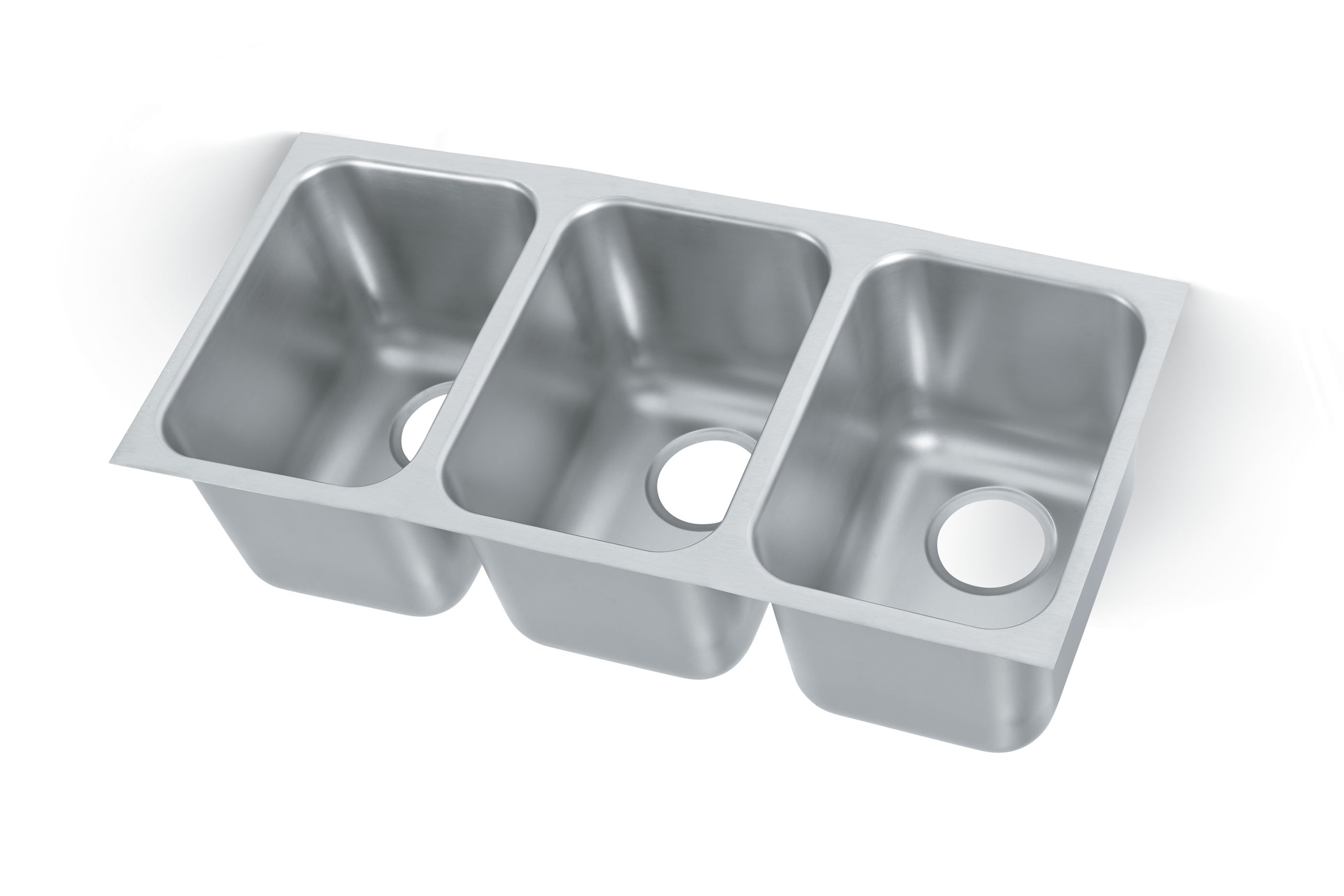40" x 16" x 9-1/4" triple-bowl stainless steel weld-in or undermount sink with 3-1/2" drain openings