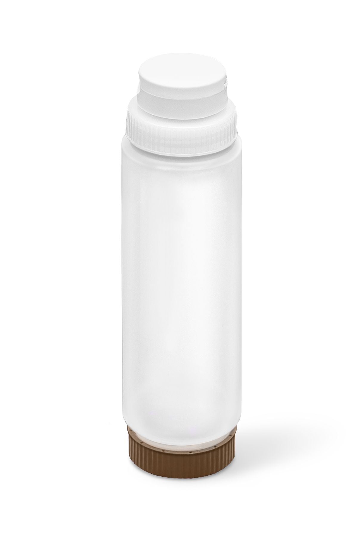 24 oz. Traex® Fifo Clear Squeeze Dispenser with White Flowcut™ Cap and Brown Base Cap