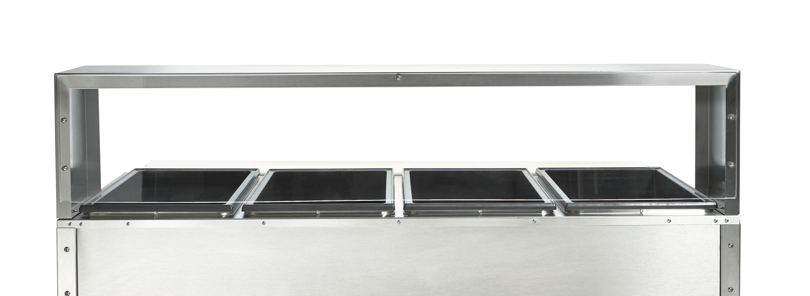 61 ¼-inch Servewell® stainless steel single-deck overshelf with acrylic panel cafeteria guard