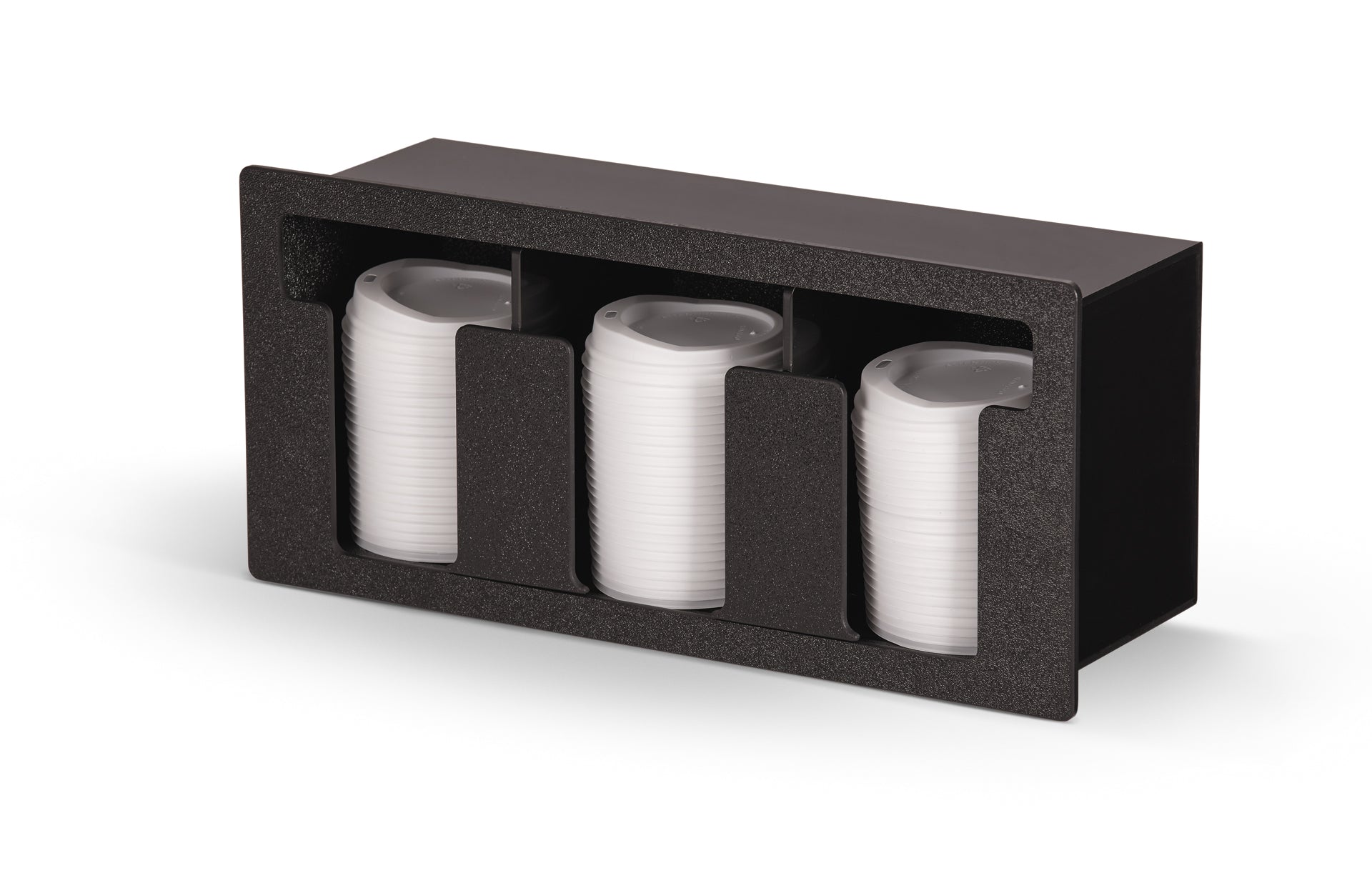 Three-column horizontal flush-mount T-shaped lid holder in black