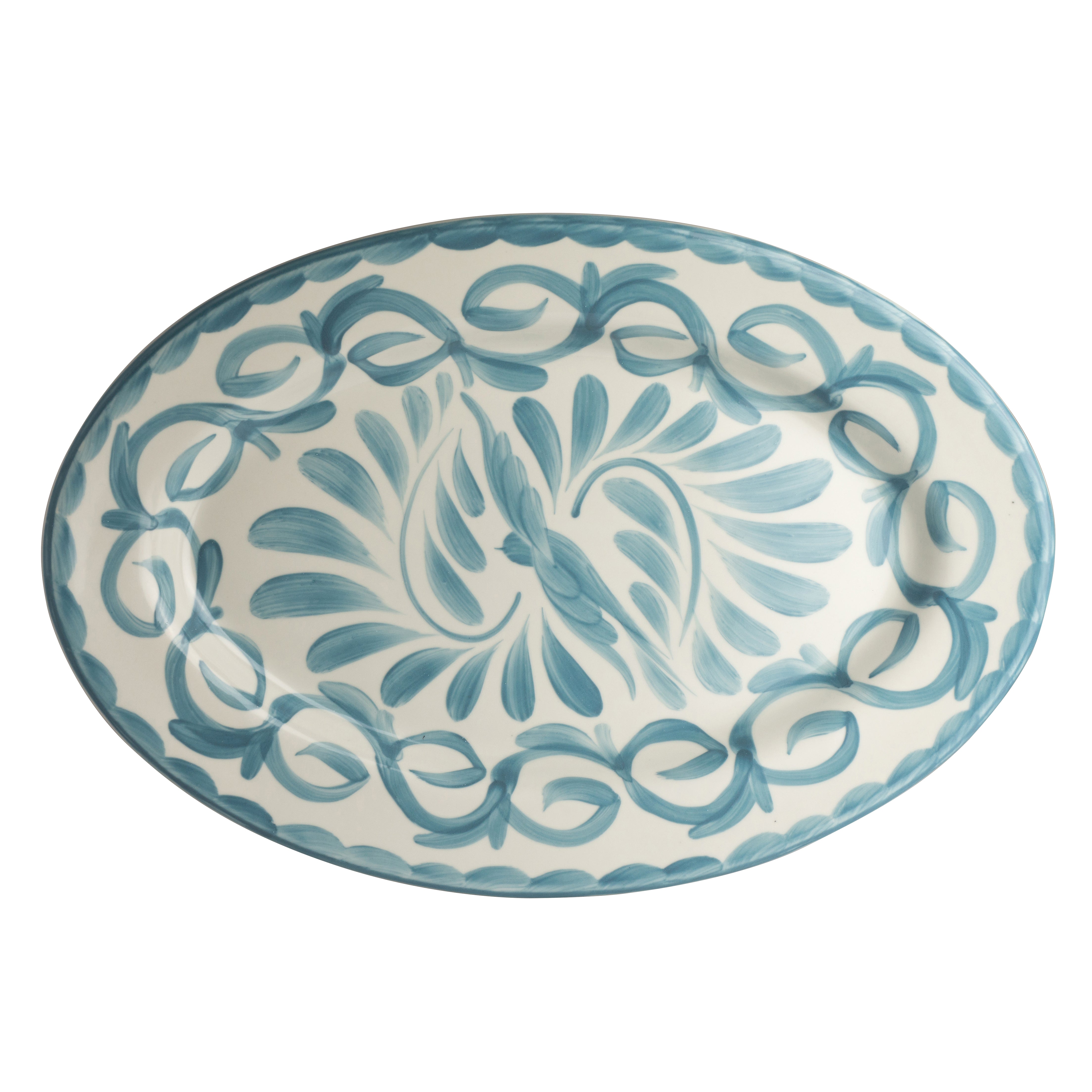Rolled Edge Oval Platter L 13.75" W 9.25" Puebla Lagoon