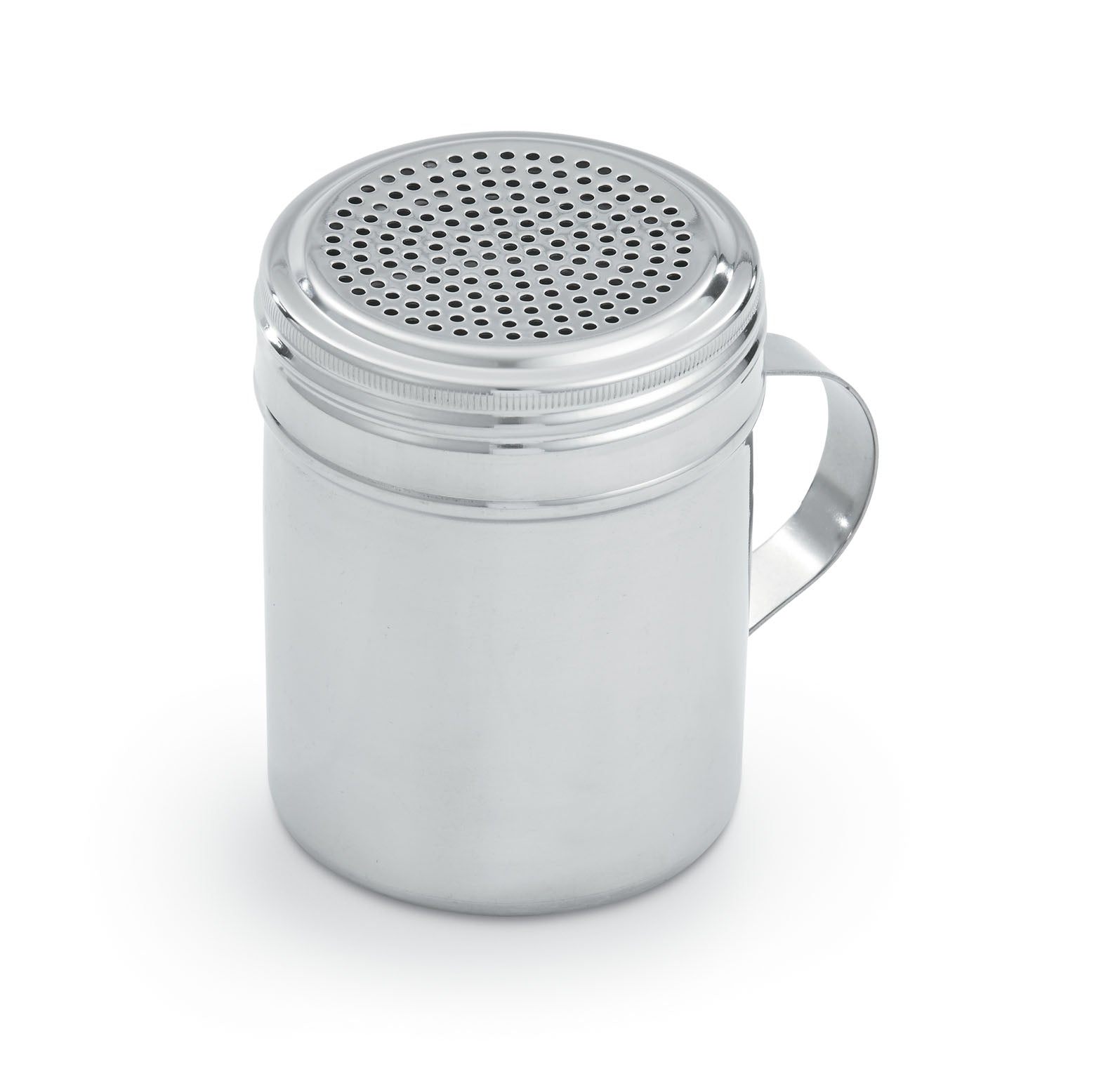 10-ounce stainless steel dredge with handle and 0.07-inch diameter holes