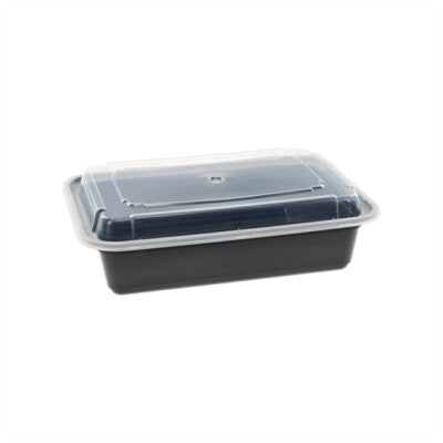 38oz Black Rectangular Microwavable Food Container, Combo