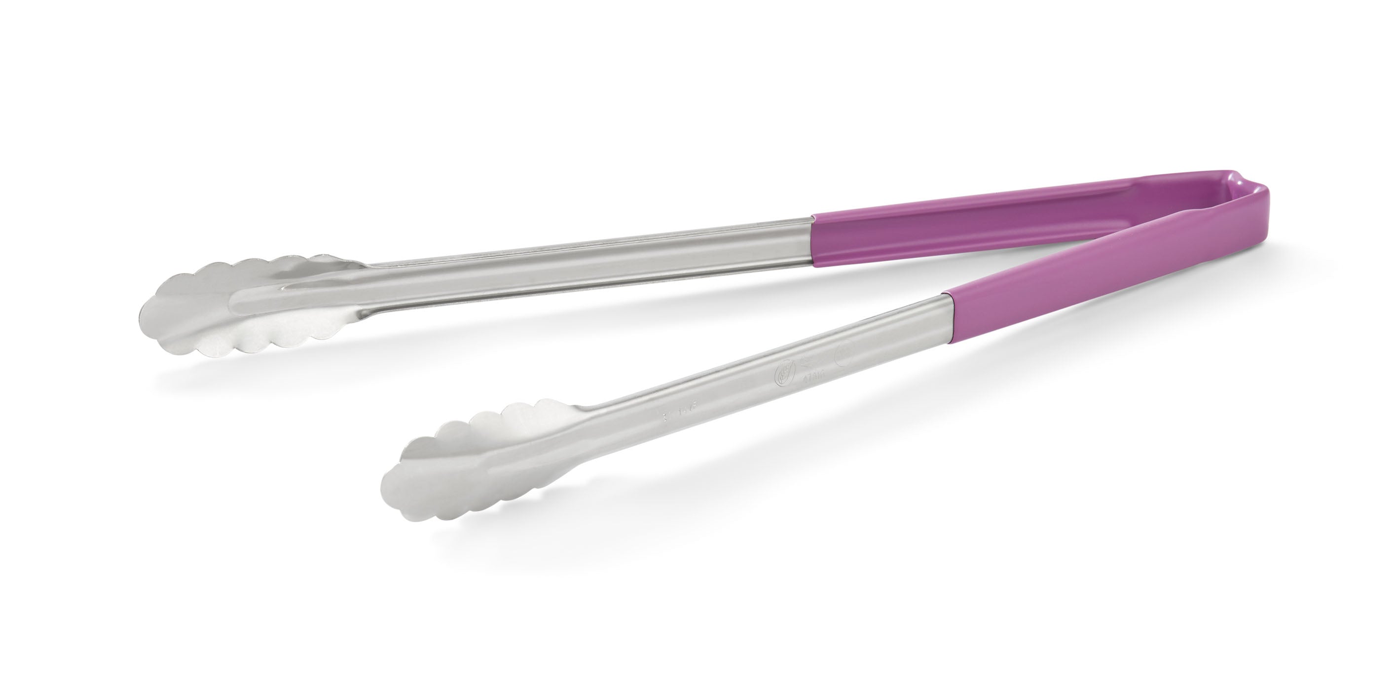 16-inch stainless steel one-piece scalloped tongs with purple Kool-Touch® handle