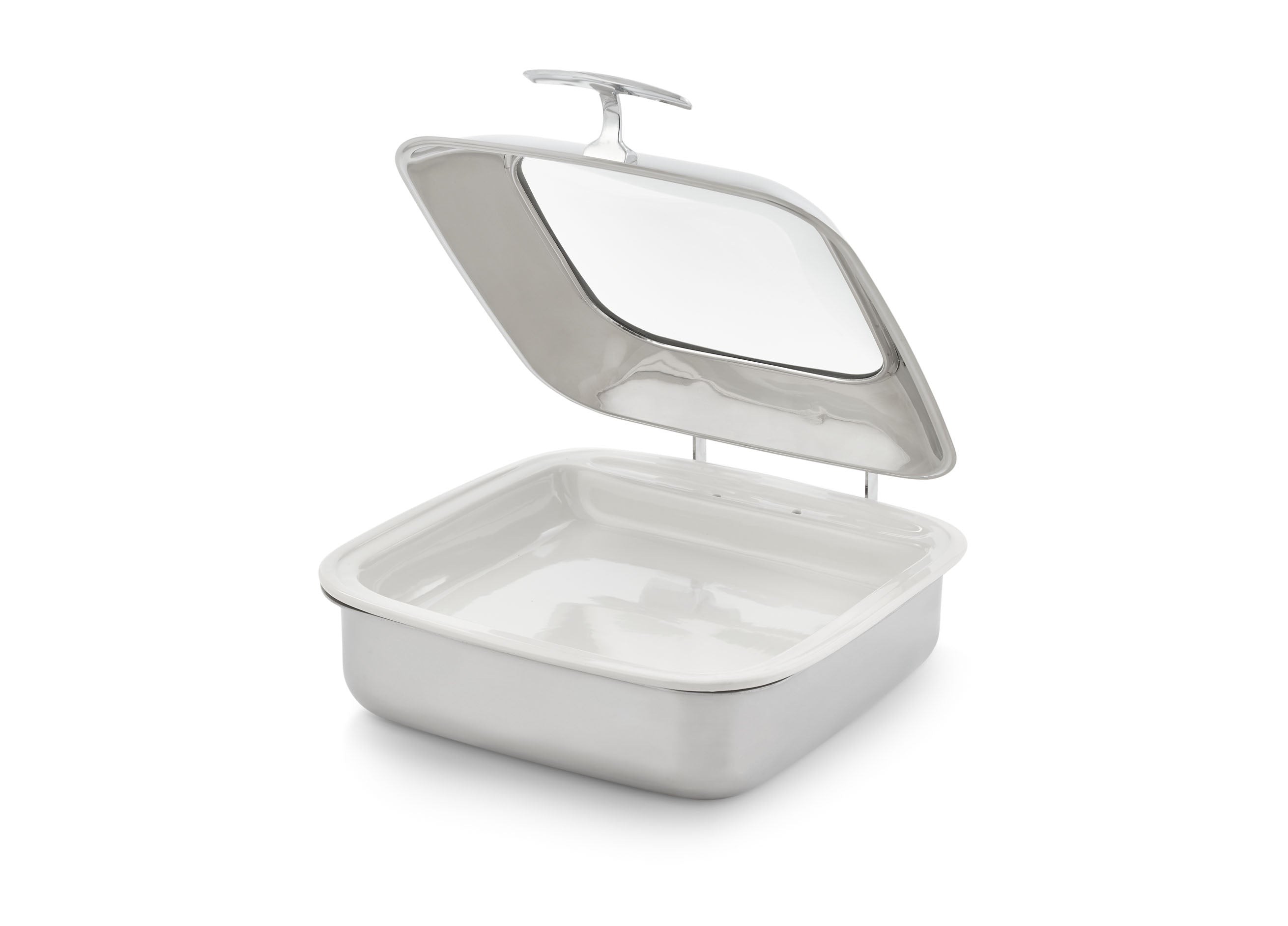 6-quart Intrigue® glass-top square stainless steel induction chafer with porcelain food pan - Stainless steel chafer with porcelain food pan