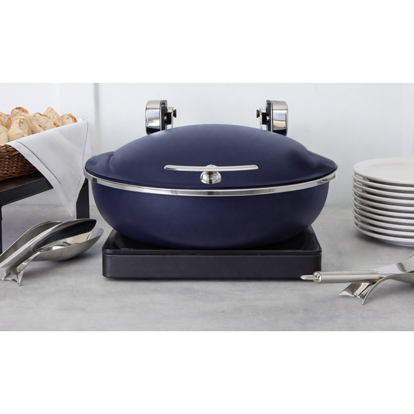 Seasons 4 qt. Round Sapphire Stainless Steel Induction Chafer with Chrome Accents