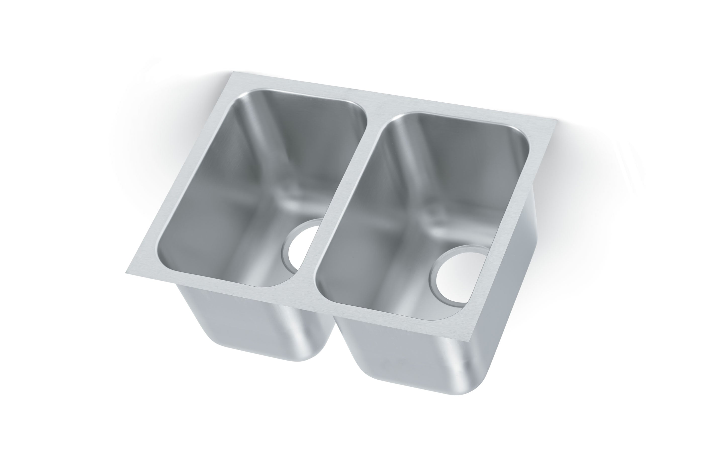 27" x 16" x 9-1/4" double-bowl stainless steel weld-in or undermount sink with 3-1/2" drain openings