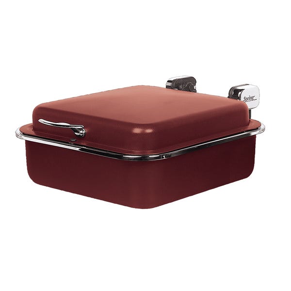 Seasons 2/3 Rectangular Merlot Stainless Steel Induction Chafer with Gold Accents