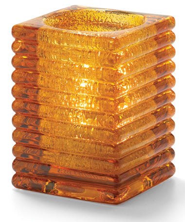 4-1/8" Amber Jewel Glass Rib Block Square Lamp