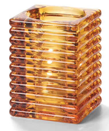 4-1/8" Amber Glass Rib Block Square Lamp