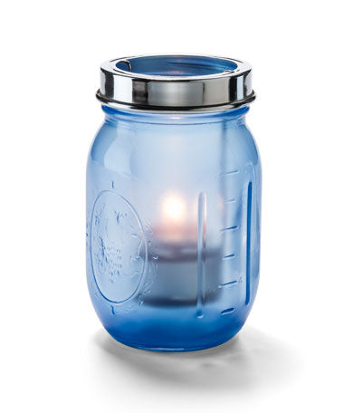 5-1/4" Satin Dark Blue Glass Firefly Hanging Candle Lamp
