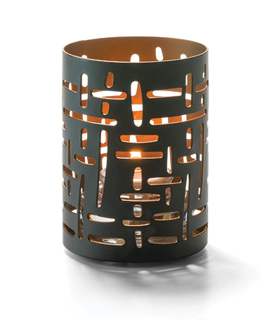 3-3/8"H Black & Gold Cut Metal Data™ Votive Lamp