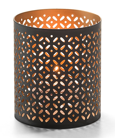 3-3/5"H Black & Gold Perforated Metal Monarch Votive Lamp