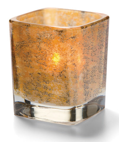 3-1/2"H Antique Gold Glass Square Tetra™ Votive