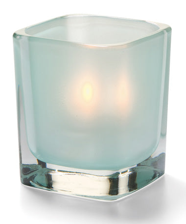 3-1/2"H Satin Seafoam Glass Square Tetra™ Votive
