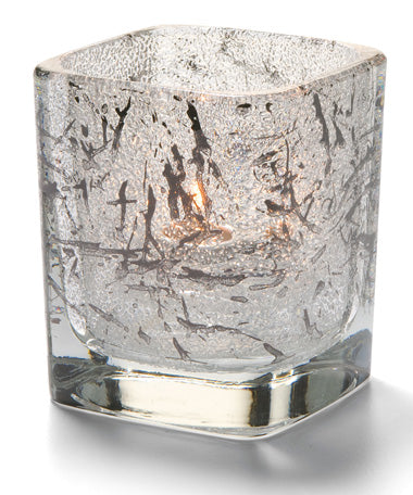 3-1/2"H Splash Black Glass Square Tetra™ Votive