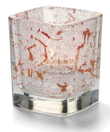 3-1/2"H Splash Red Glass Square Tetra™ Votive
