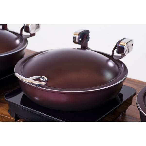 Seasons 4 qt. Round Merlot Stainless Steel Induction Chafer with Chrome Accents
