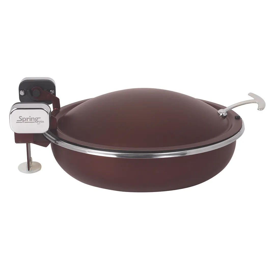 Seasons 4 qt. Round Merlot Stainless Steel Induction Chafer with Gold Accents