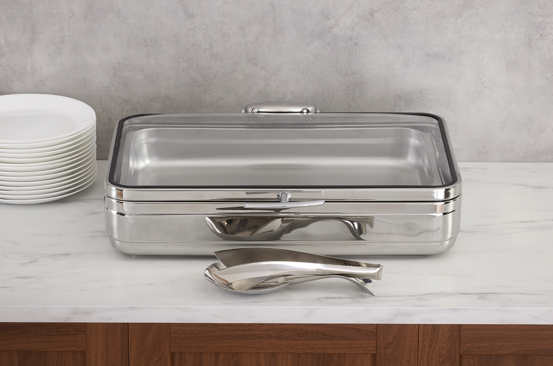 Radiance 10 qt. Full Size Rectangular Induction Chafer, Glass Cover, Titanium Finish