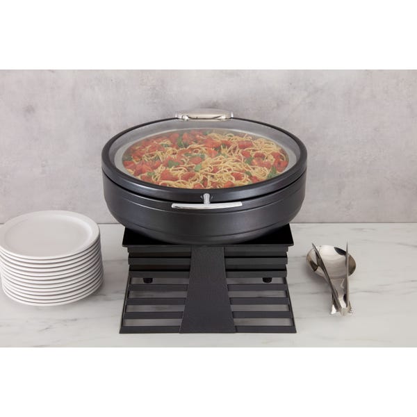 Radiance 6 qt. Round Induction Chafer, Glass Cover, Stainless Steel, Titanium Finish