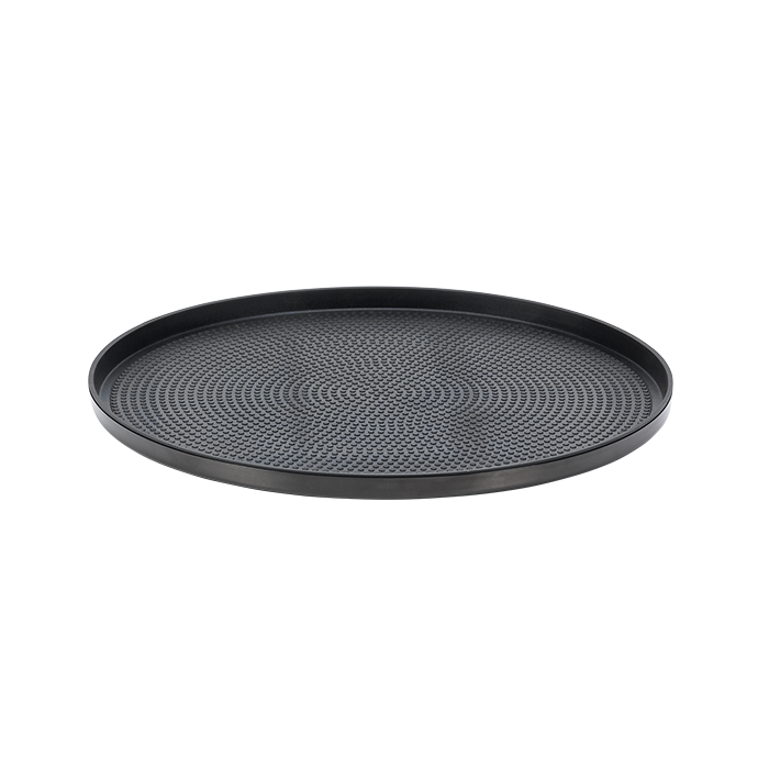 Non-Slip Round Serving Tray, 12", Silver, Black