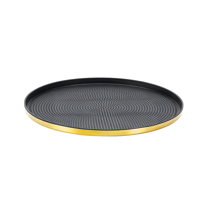 Non-Slip Round Serving Tray, 12", Silver in Vintage Gold