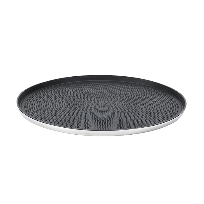 Non-Slip Round Serving Tray, 14.75", Silver