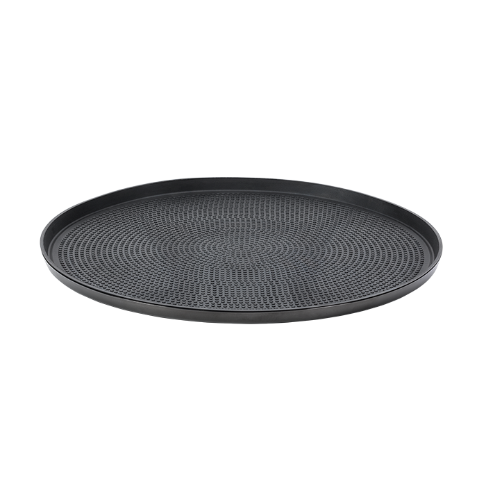 Non-Slip Round Serving Tray, 14.75", Silver in Black