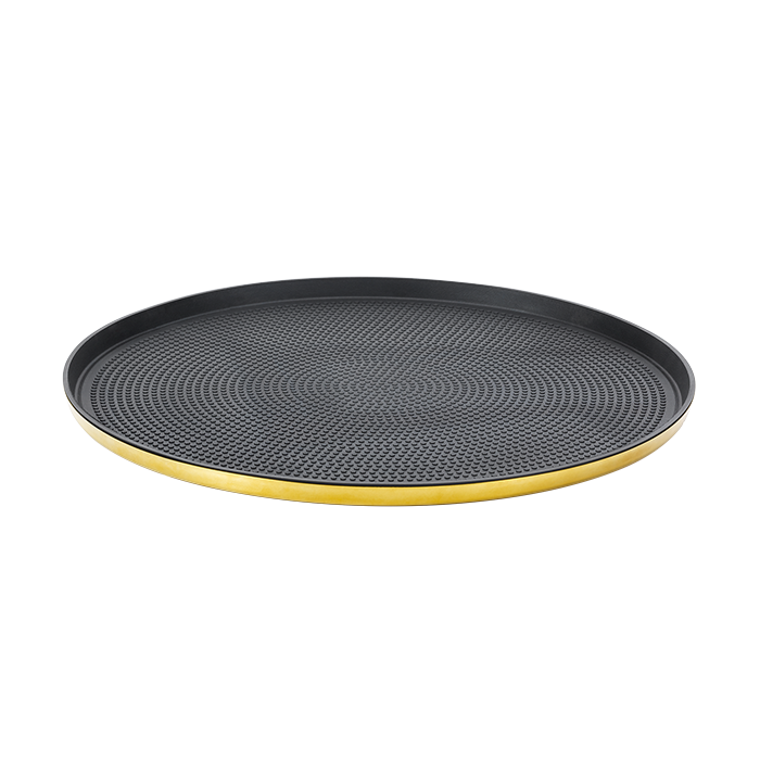 Non-Slip Round Serving Tray, 14.75", Silver in Vintage Gold