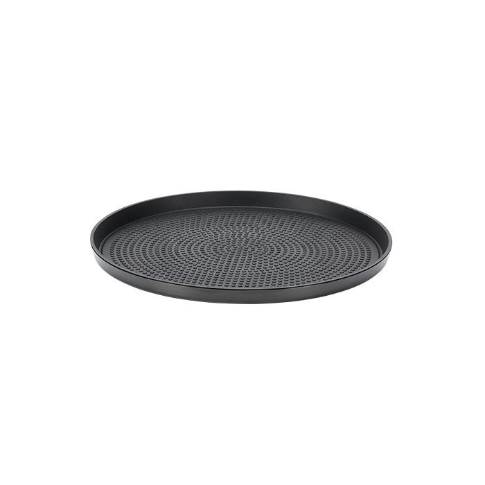 Non-Slip Round Serving Tray, 9.25", Silver in Black