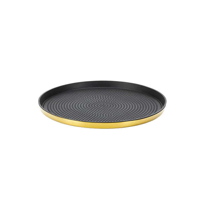 Non-Slip Round Serving Tray, 9.25", Polished Stainess in Vintage Gold