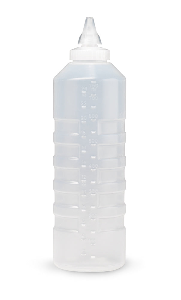 24-ounce Traex® clear squeeze dispenser with clear cap and single tip