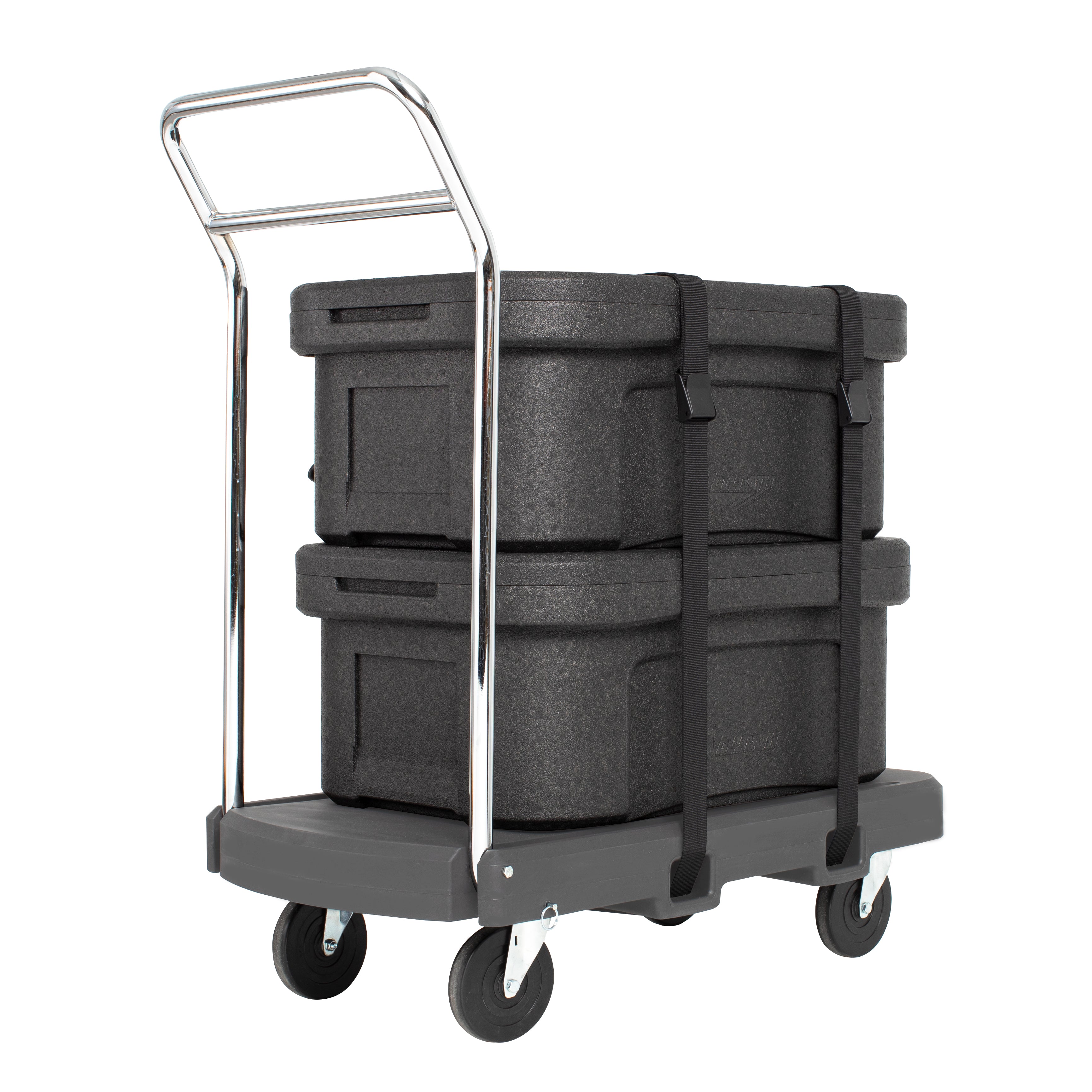 Flatbed Utility Dolly In Dark Gray with 5” Casters and Straps