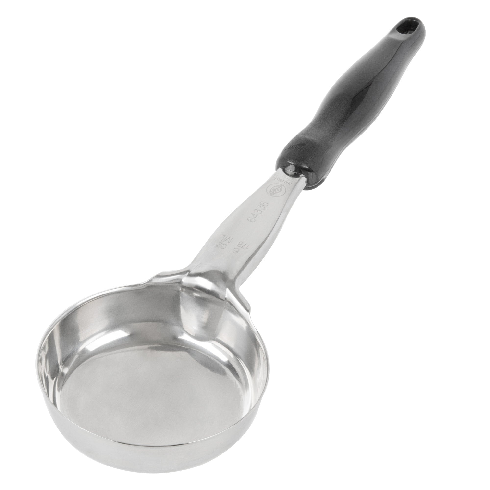 6-ounce one-piece heavy-duty stainless steel round Spoodle® utensil with black nylon handle